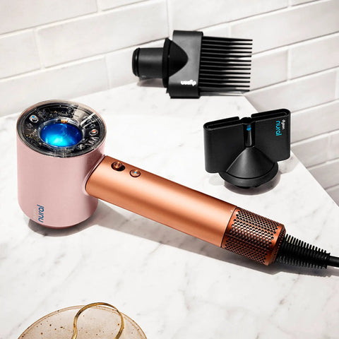 Nural Smart Hair Dryer With No Heat Damage, 5 Attachments Including Diffuser And Styling Concentrator on marble surface