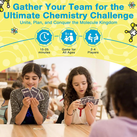 Children playing with Periodic Table Card Game For Kids 8 To 12 That Totally Makes Chemistry Fun And Easy STEM Hands On Learning Toy.