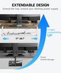 Extendable Under Desk Cable Management Tray With Clamp On Cord Organizer for Office and Gaming Setups, white metal extended