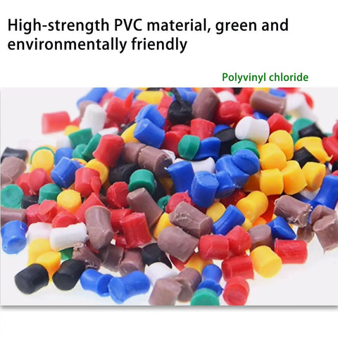 Colorful polyvinyl chloride granules showcasing high-strength PVC material, environmentally friendly, in various sizes.