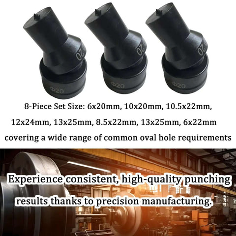8-Piece Hydraulic Oval Hole Punch Die Set For CH-70 And CH-60 Punching Machines, great for steel, copper, and aluminum sheets