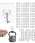 100 Pack Heavy Duty Self Adhesive Hooks 50 Lbs Transparent Reusable Sticky Wall Hooks for Kitchen Towel Bathroom Shower Office