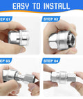 3/8-inch stainless steel pressure washer quick-connect fittings, 4-pack with male and female threads, installation steps collage