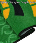 Close-up of Ten Foot By Twenty Inch Golf Putting Green Mat with Multi Distance Markers showing nylon surface and texture.