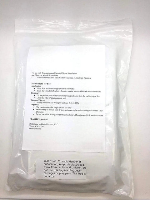 Universal Compatibility TENS Unit Replacement Pads 2x2 40 Pack shown in sealed bag with instructions visible