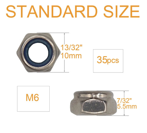 Locking Nuts Set For M6 1.0mm Pitch Nylon Inserted Nylock Nuts 304 Stainless Steel Self Locking For Wheels And Bike Brakes