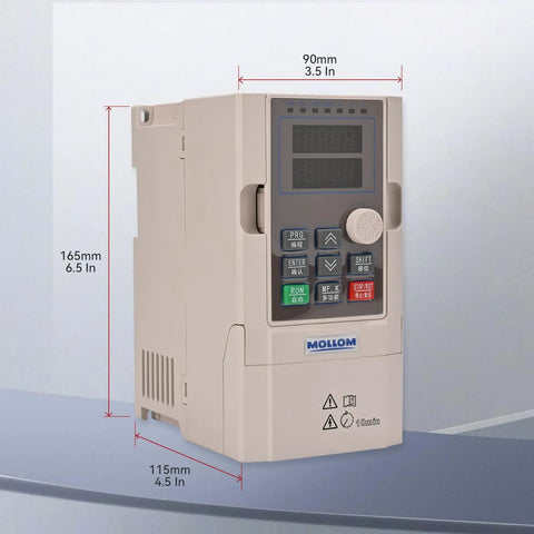 3KW VFD Variable Frequency Drive For CNC Spindle Motor Inverter, front view, displaying control panel and dimensions 220V