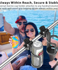 Rail Mount Cup Holder For Boats With 360 Degree Rotating Elastic Grip, Tool Free Install, Holds 20-40oz Cups, Fits 7-10cm Diameters