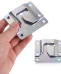 Close-up of steel hand-held bracket from Six Set Couch Connector Kit For Sectionals With Steel Interlocking Brackets And Metal Attachment Hooks