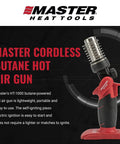 Cordless Butane Heat Gun With Shrink Reflector displayed with black and red design, showcasing portable and durable features.