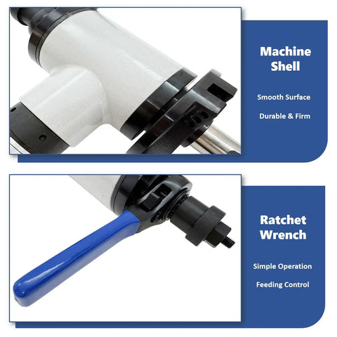 Rough Tough Electric Pipe Bevelling Machine Handheld Internal Expansion Chamfering Tool showing machine shell and ratchet wrench details.
