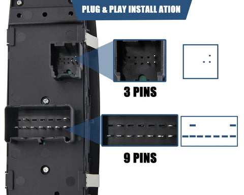 Direct Fit Driver Side Power Window Switch 3 Plus 9 Pin For 2013 2014 2015 Ram 1500 2500 3500 4500 5500 Chrysler 68110866AB connectors