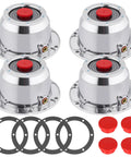 Aluminum Trailer Hub Cap Kit 343 4195, 4 Pack With Rubber Plugs And Gaskets, showing four hubcaps and accessories.