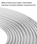 Close-up of Heavy Duty Copper Plated Brake Line Tubing 25 Feet With Fittings Three Sixteenth Inch Outer Diameter in a coiled form.