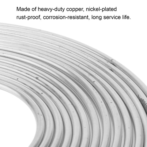 Close-up of Heavy Duty Copper Plated Brake Line Tubing 25 Feet With Fittings Three Sixteenth Inch Outer Diameter in a coiled form.