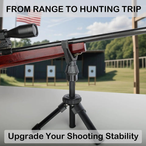 360 Degree Rotating V Yoke Rifle Rest For Shooting Sticks, Tripods And Monopods, showcasing stability at shooting range