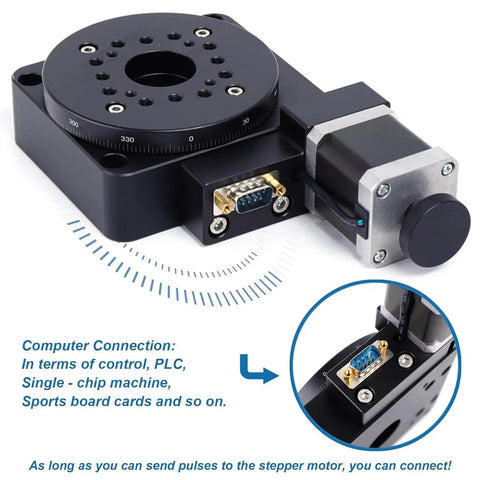Precision Electric Rotating Platform For Optical Alignment, Pro Grade Motorized 100mm Rotation Stage With Worm Drive shown