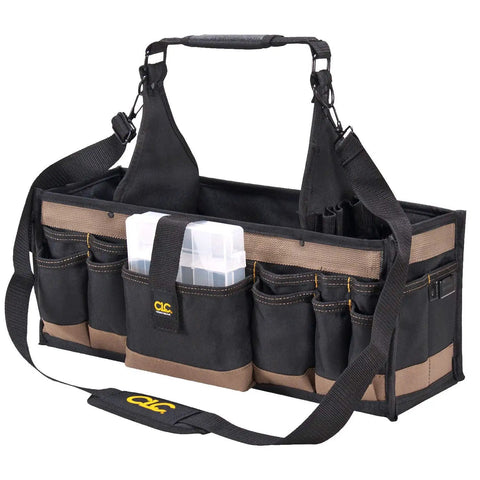Electrical And Maintenance Tool Carrier With 43 Pockets, Two Window Pockets, removable compartments, black tote for electricians