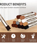 12 Colors Wood Filler Sticks Wax Crayons For Quick Fixes On Wood Furniture Floors Cabinets Tables And Doors Repair Scratches Scuffs Cracks And Nail Holes With Easy Color Matching Kit displayed on wooden surface