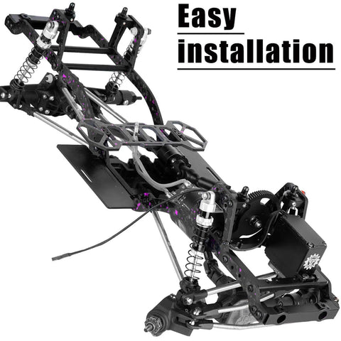 Carbon Fiber Chassis Kit With Front Mounted Transmission Upgrade For 1 By 10 RC Crawlers SCX10 SCX10 II Capra 1.9 UTB And Other DIY Builds Aluminum Gearbox Lightweight Performance Upgrade, showing detailed side view installation.