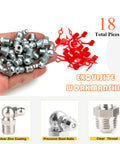 18-Piece 3/8-24 Grease Fitting Kit With Zerk Caps Straight 45 Degree And 90 Degree Configurations Galvanized Steel Image