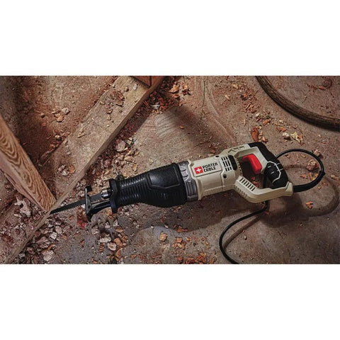 Heavy Duty 7.5 Amp Variable Speed Corded Reciprocating Saw Badass Job Site Workhorse With Ergonomic Grip and high torque motor on work site.