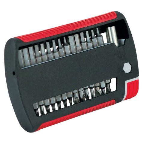 XLSelector 31 Piece Bit Set With Slotted Phillips Torx And Hex Bits, Magnetic Holder, and sturdy storage case close-up