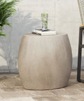 Lightweight Concrete Outdoor Side Table With Smooth Oval Design Modern Patio Accent In Light Gray Durable Backyard Coffee Table For Small Spaces Easy To Move Weather Resistant
