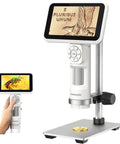 Portable Coin Digital Microscope With 5 Inch IPS Screen Hands On Style For Adults And Kids, Anti Shake Design, 8 LED Illumination, 1080P Video, 1800mAh Battery, PC View, And 7.3 Inch Metal Stand on coin and insect