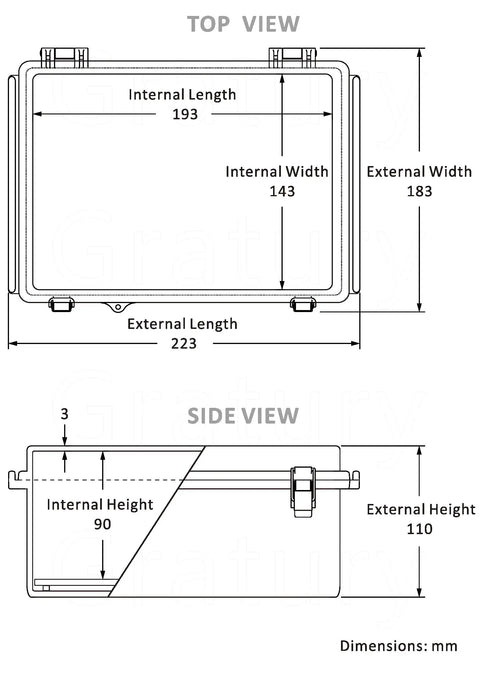 Diagram of IP67 Waterproof Junction Box Enclosure For Outdoor Electrical Projects Built Tough Weatherproof Plastic Case With Hinged Gray Cover Mounting Plate And Wall Bracket Included 220 By 170 By 110 Millimeters Easy Install dimensions
