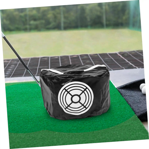 Golf Swing Trainer Bag Impact Hitting Bag For Indoor And Outdoor Practice, black with target design on grass mat