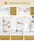Installation steps for Heavy Duty Bubble Wrap Roll Dispenser Smooth Packing Station with galvanized steel frame.