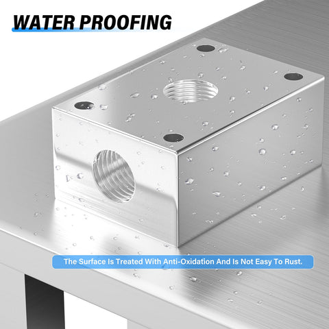 1/4 Inch Push To Connect Pneumatic Fittings Manifold Block Aluminum Splitter with water droplets showing waterproof design