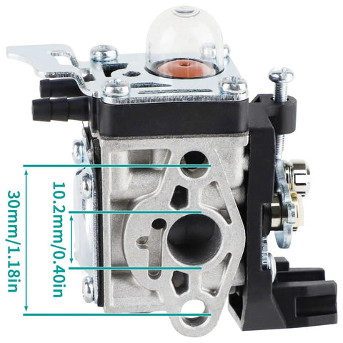 Side view of Carburetor Replacement Kit For Echo SRM 2620 Trimmer With Air Filter Included, showing metal build and dimensions.