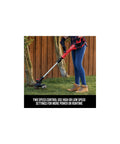 Person using V20 Cordless Weed Wacker And Leaf Blower Combo Kit With 2 Ah Battery And Charger, 13 Inch Trimmer Edger, outdoor lawn care.