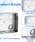 12 Pack 4 Inch Square Electrical Boxes Kit for Plug and Play Wiring Projects, 1-1/2 Inch Deep, Silver Galvanized Steel, 21 Cu In Capacity, Grounding Wire Ready, Includes 36 Screws for Quick No Fuss Organized Junctions. Galvanized steel square electrical box with multiple openings