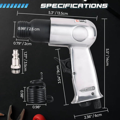 150mm Air Hammer Kit With Four Chisels Pneumatic Chisel Set 4500 BPM Power Heavy Duty Aluminum Body measurements