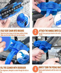Bike Chain Cleaner Kit 4 Piece Set For Quick Clean And Deep Scrub Gear Brush Included Built Tough For Mountain Bikes And All Bicycle Chains Perfect Maintenance Tool For Weekend Riders in use, step-by-step instructions visible.