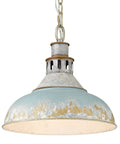 Teal Kinsley Pendant Light In Aged Galvanized Steel For Farmhouse Kitchen Island, Rustic Vintage Inspired Ceiling Light Fixture