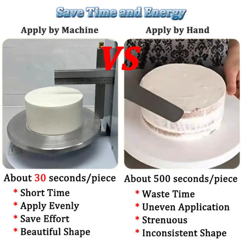 Automatic Cake Coating And Smoothing Machine For 4 To 12 Inch Cakes In Stainless Steel With Turntable vs hand method