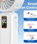 Close-up of 3 In 1 Portable Personal Fan With 5 Speed Settings And 6000mAh USB Rechargeable Battery showing button controls and LED display.