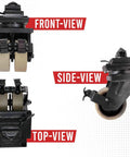 Four Pack 8 Inch ISO Shipping Container Double Caster Wheels With Brakes For Heavy Duty Moves, front, side, top views