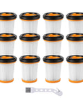 12 Pack WV201 Filter Replacement For Wandvac ION W1 S87 Cordless Handheld Vacuum Go-To Filter With High Efficiency Performance Compatible With WV200 WV201 WV205 WV220 WV201BK Compare To Part XHFWV200 displayed with cleaning brush