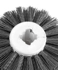 Heavy Duty 4.72 Inch Mingzhe 320# Abrasive Wire Polishing Wheel For Wood Burnishing Draw Machines High Density Aluminum Oxide Fine Polish Grit close-up view showing bristles and center hole.