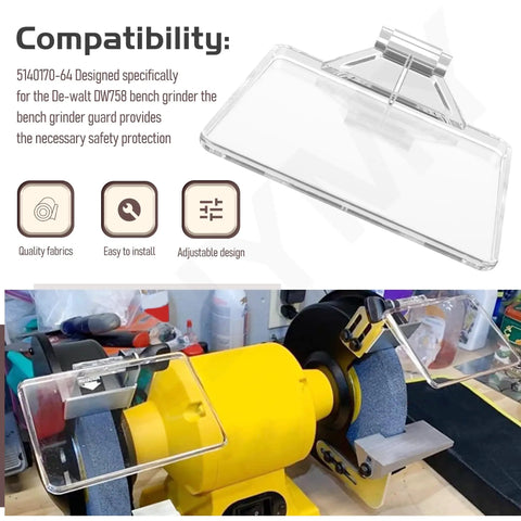 2 Pack Tough As Nails Bench Grinder Eyeshield Type 2 Safety Shield Replacement Cover For DW758 Workbench Tool placed on a yellow grinder.