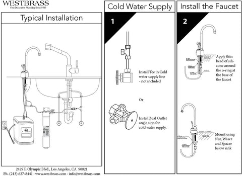 Installation diagram for Velosah 9 Inch One Handle Hot Water Dispenser Faucet With Gooseneck Spout Satin Nickel Finish Instant Hot Water On Demand For Kitchen Countertop Tank Not Included.
