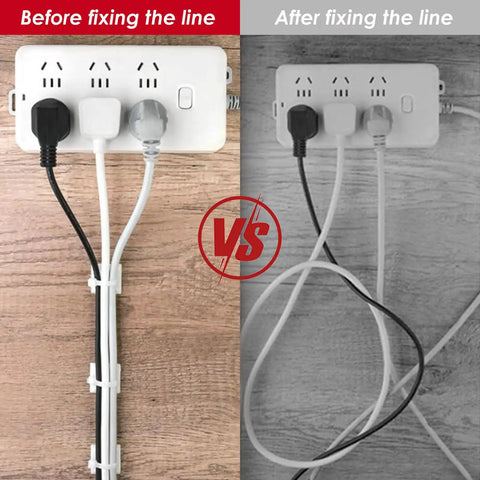 Comparison of cable management using Powerful Back Glue Self Adhesive Cable Zip Tie Mounts Kit showing organized versus tangled wires.