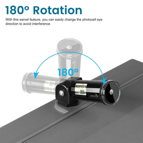 Set It And Forget It Dusk To Dawn Photocell Sensor With Swivel Mount, showcasing 180-degree rotation for precise light control.
