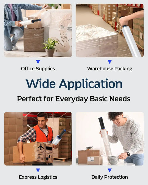 Two Pack Clear Stretch Wrap With Handle Dispenser 15 Inch By 1000 Feet Heavy Duty Industrial Packing Film 60 Gauge used for office supplies.