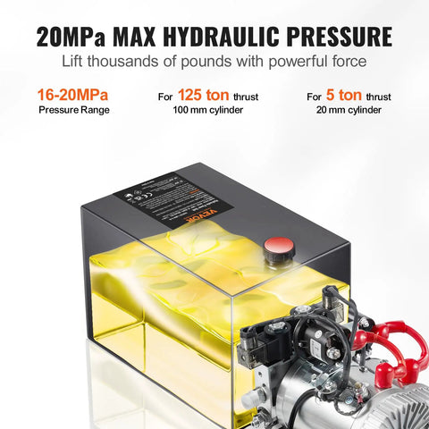 8 Quart Hydraulic Power Unit With Double Acting Pump 12V DC Motor Metal Oil Reservoir for Dump Trailers and Car Lifting